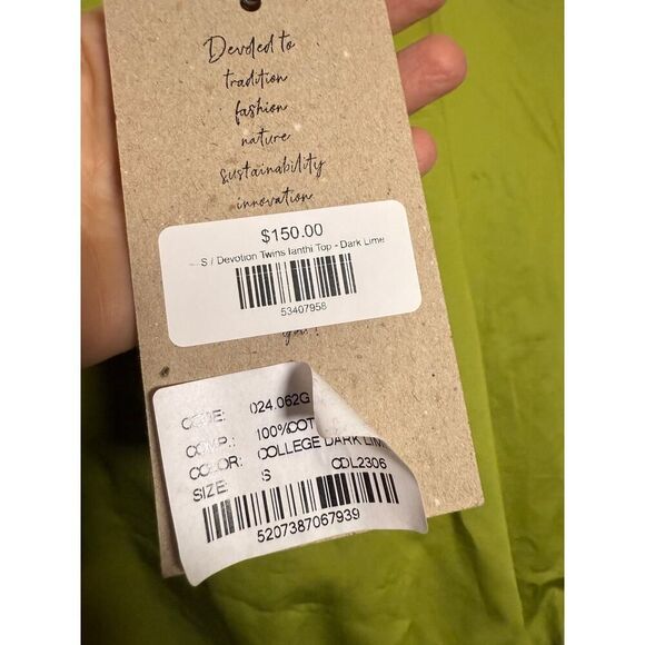 NWT Devotion Twins Ianthi Top in Dark Lime Sz. S - Picture 3 of 7